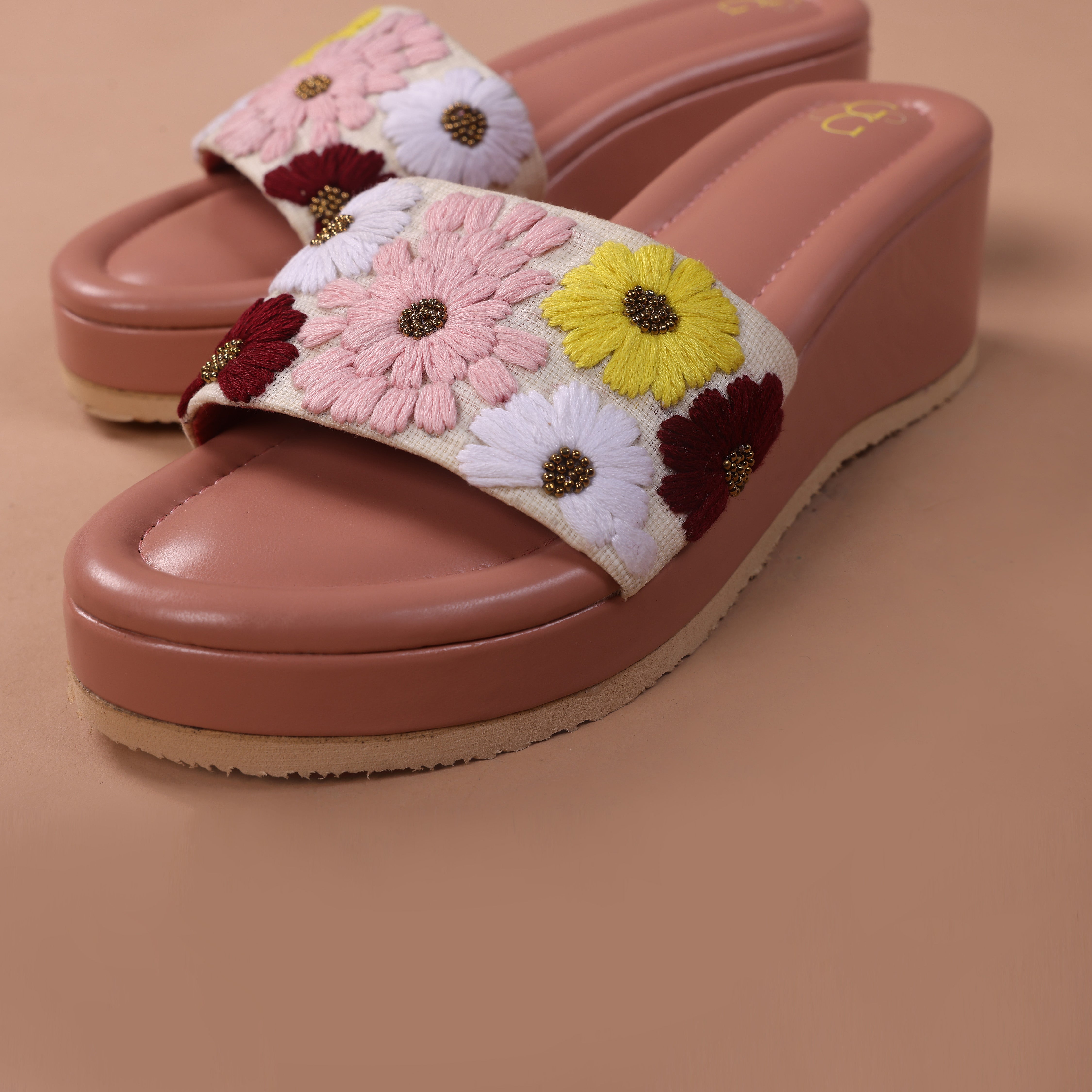 Regal rose embroidered wedges