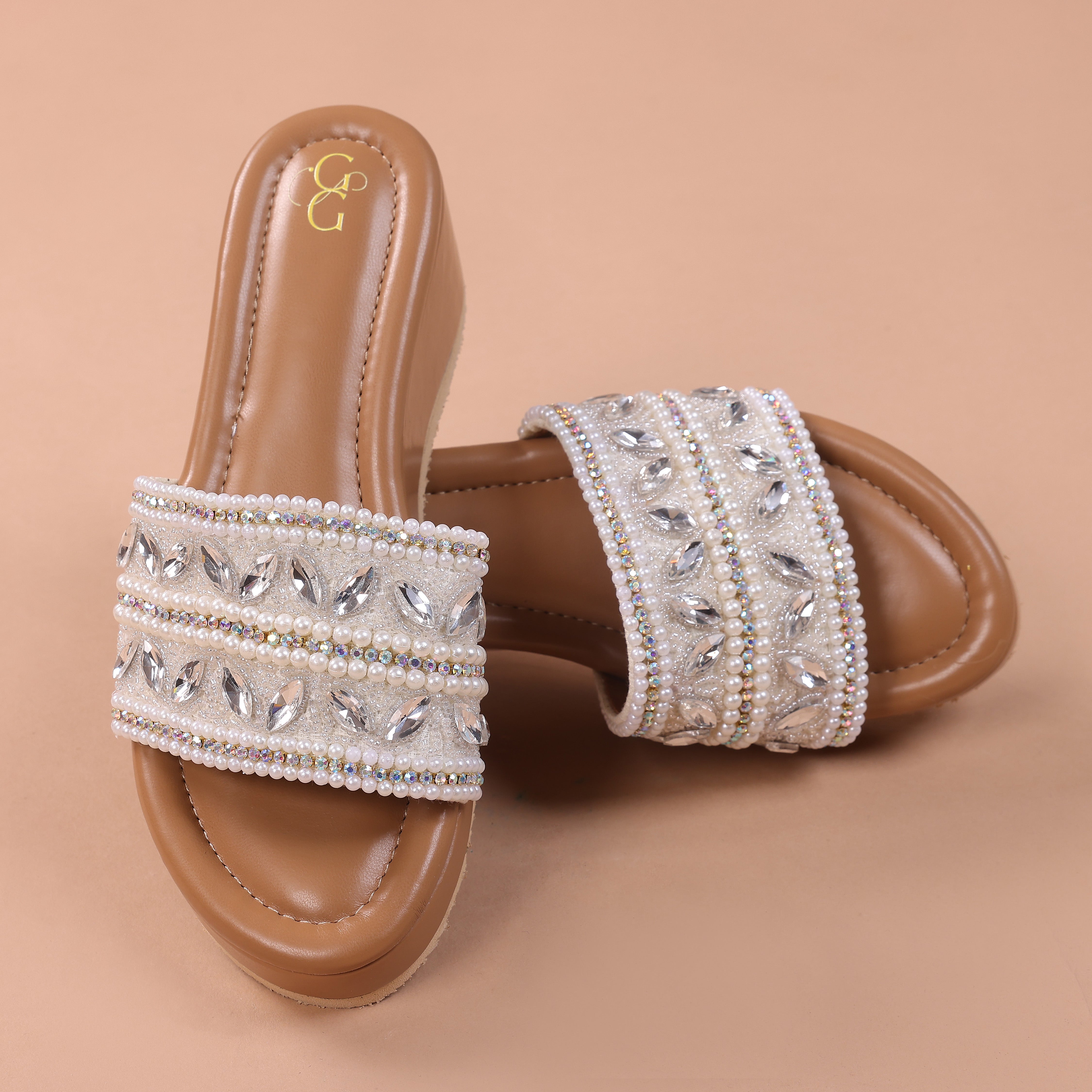 Silver stone beaded embellished wedges