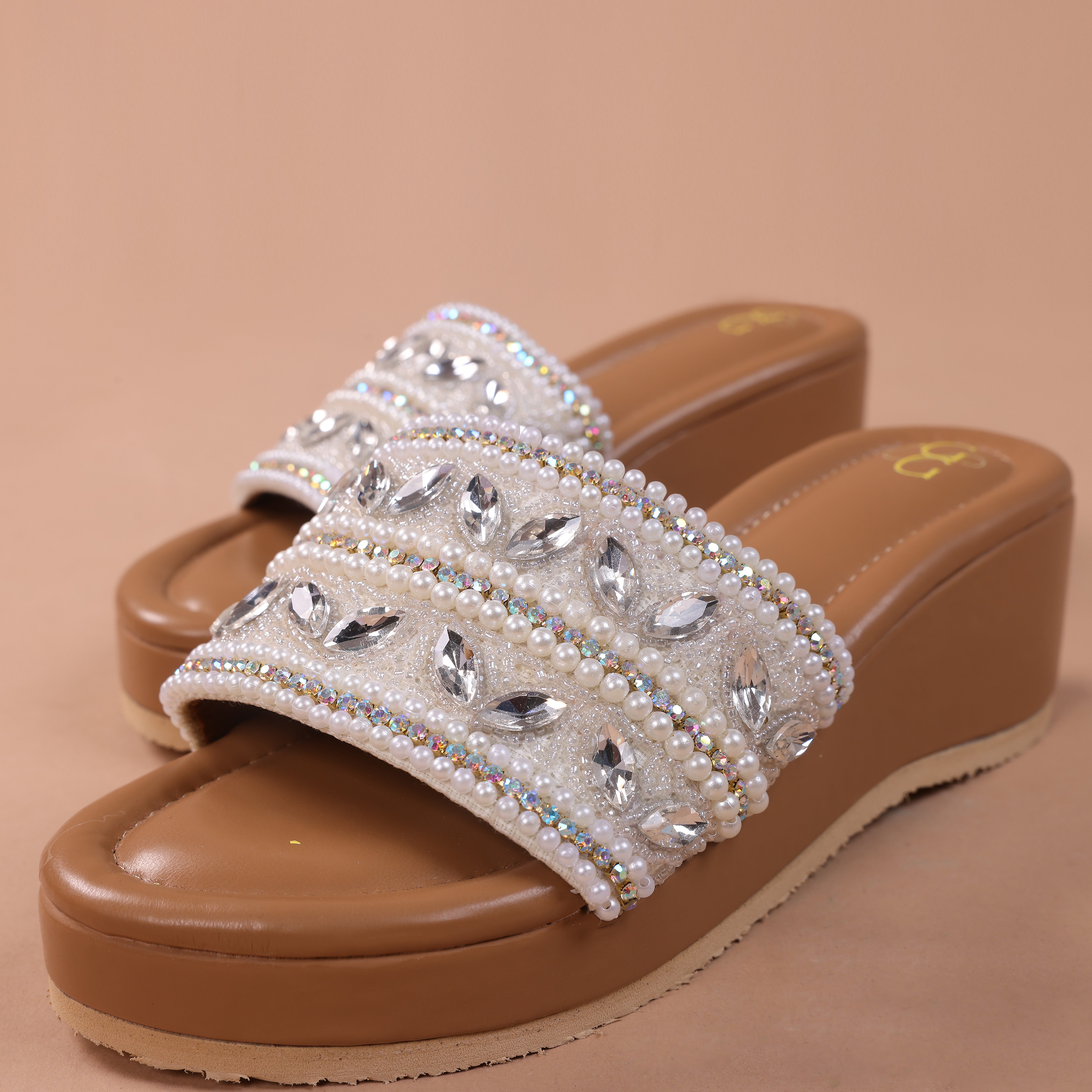 Silver stone beaded embellished wedges