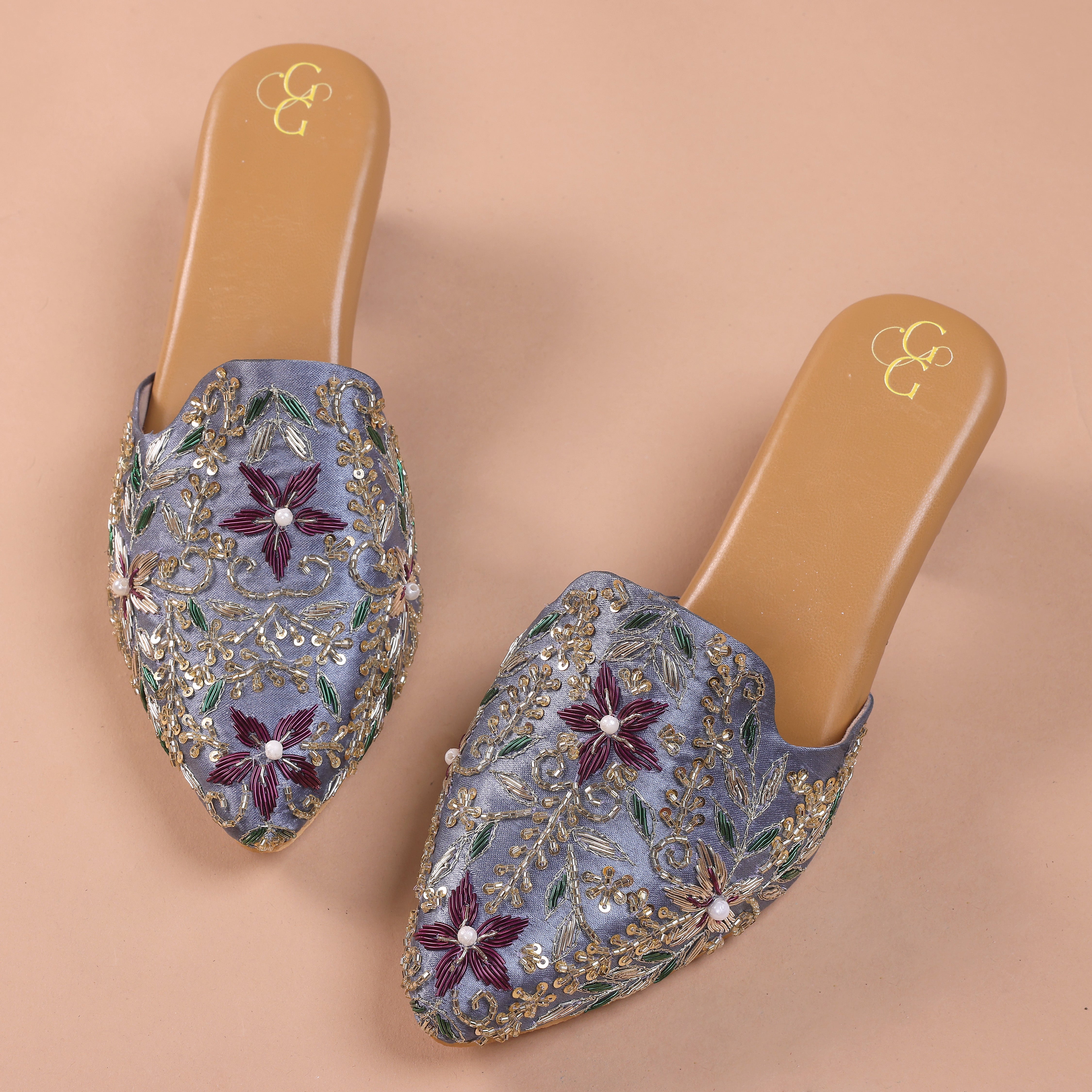 Sparkly blue handicrafted heels mules