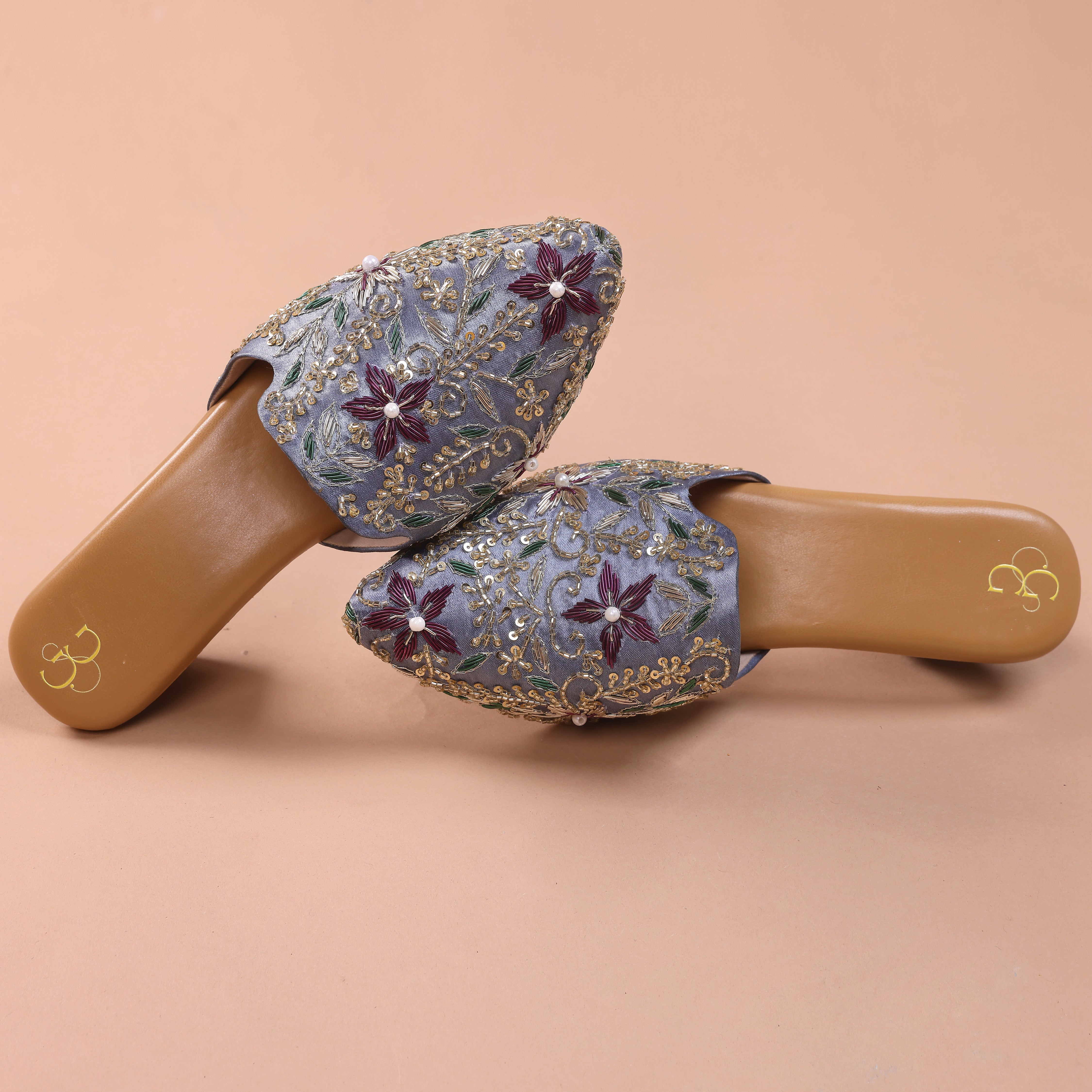 Sparkly blue handicrafted heels mules