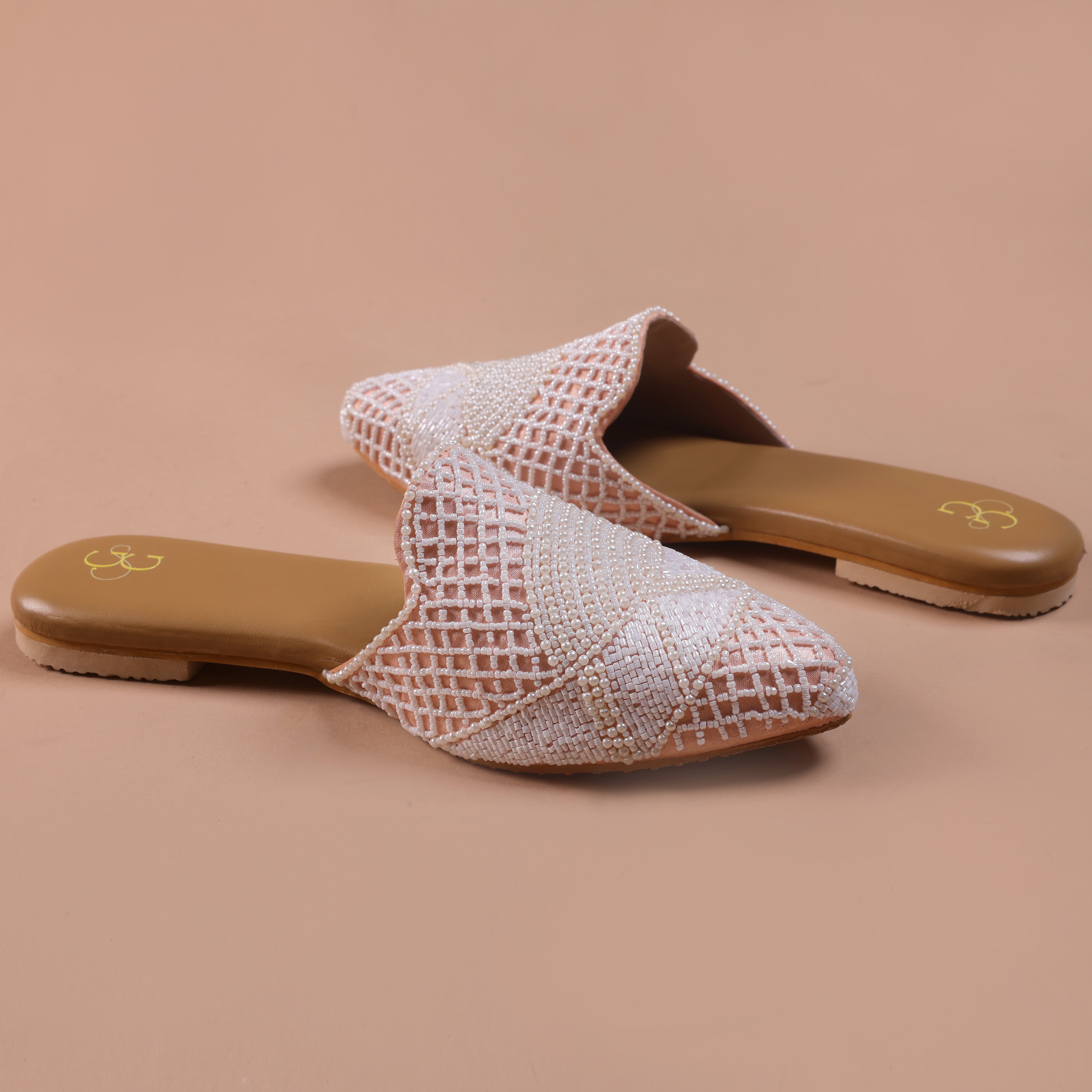 Pearl Perfection Beaded Peach Mules