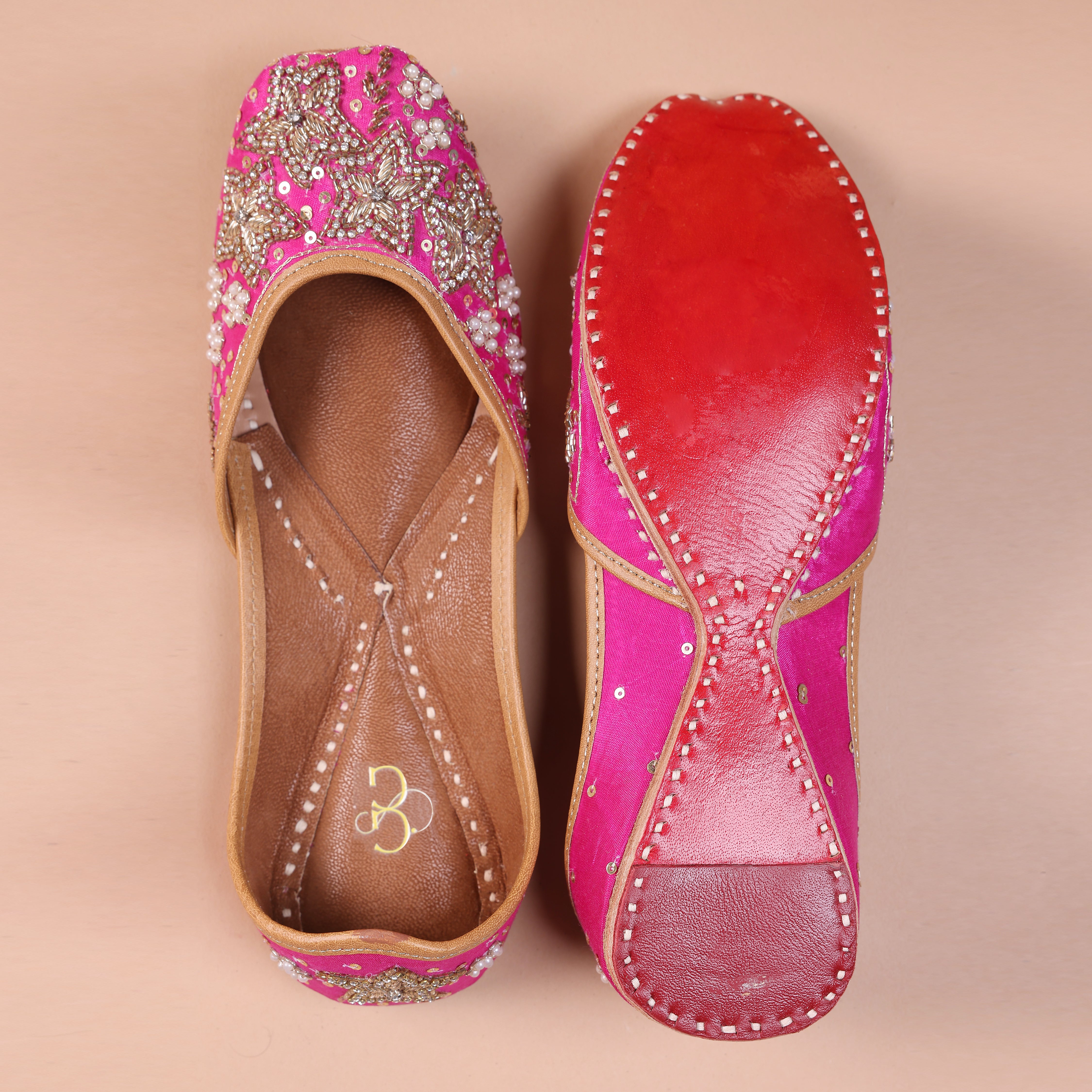 Pink sequin embellished heavy mojaris