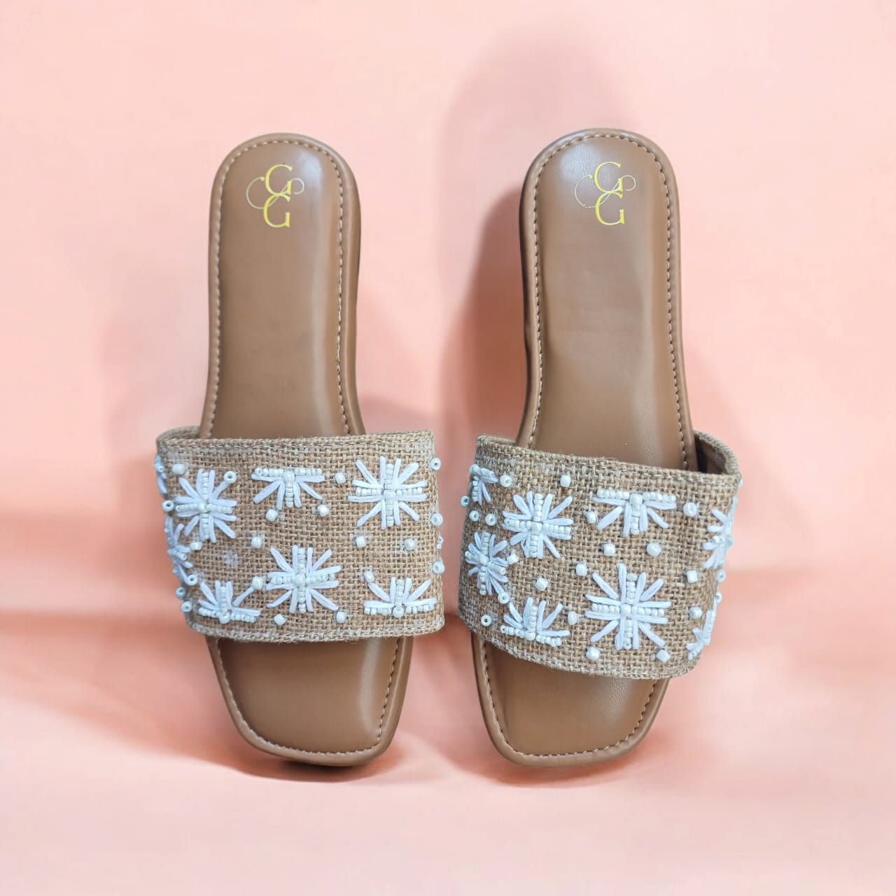 Embroidered & beaded jute flats