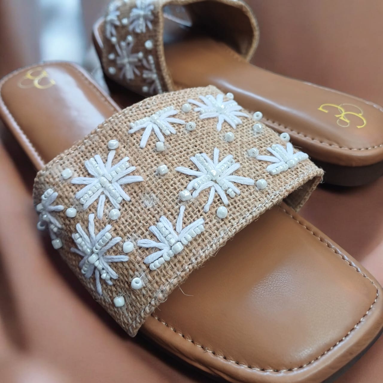 Embroidered & beaded jute flats