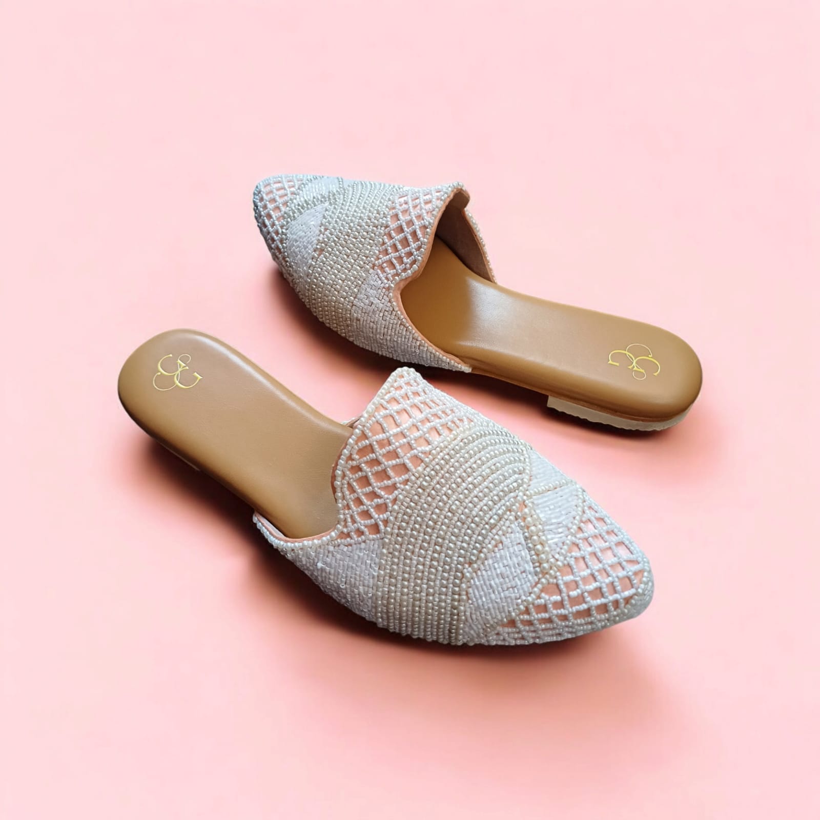 Pearl Perfection Beaded Peach Mules