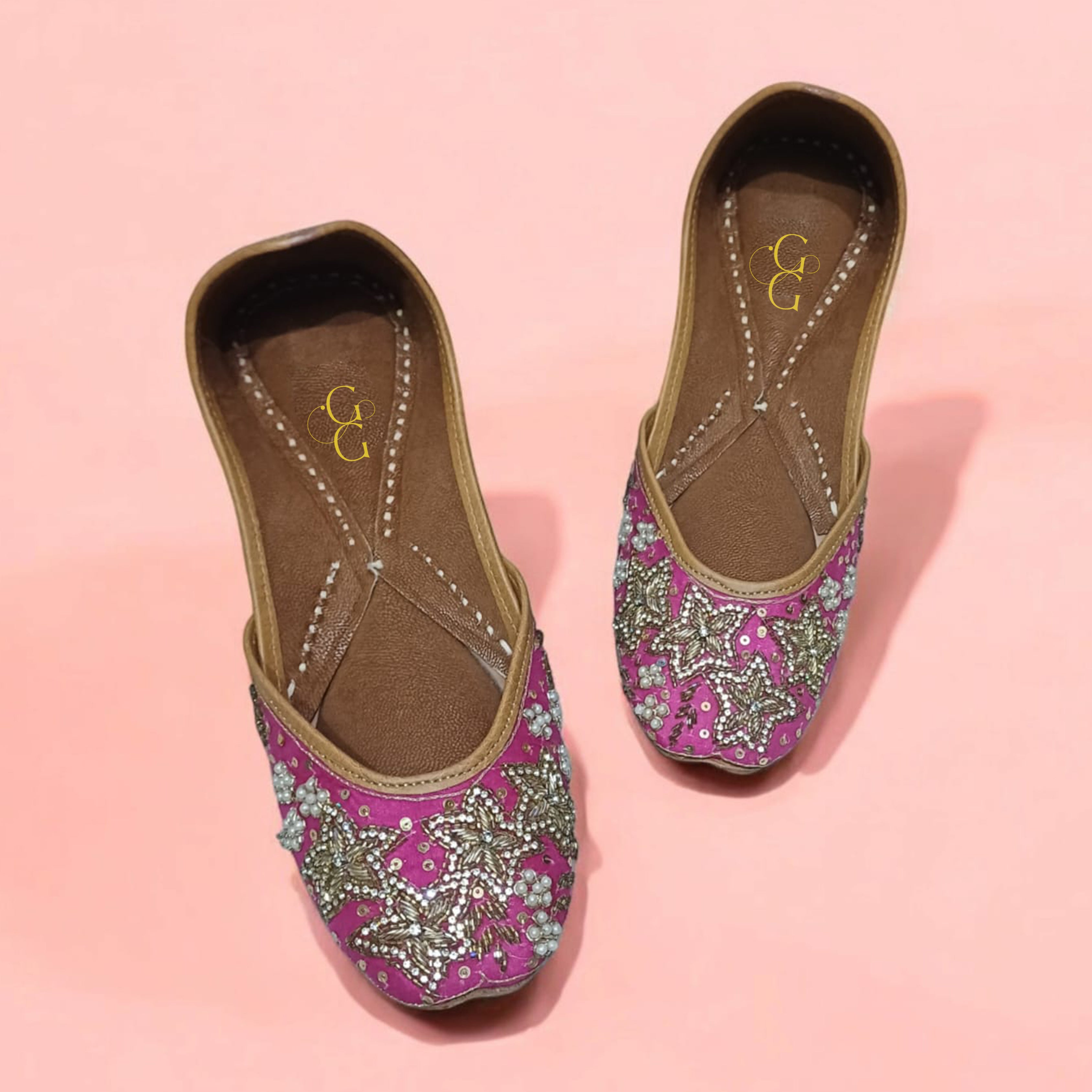 Pink sequin embellished heavy mojaris